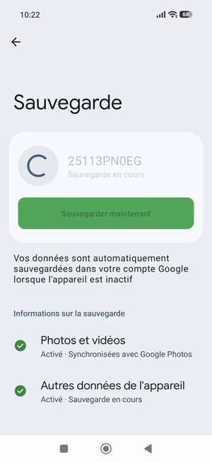 Veuillez attendre la fin de la sauvegarde