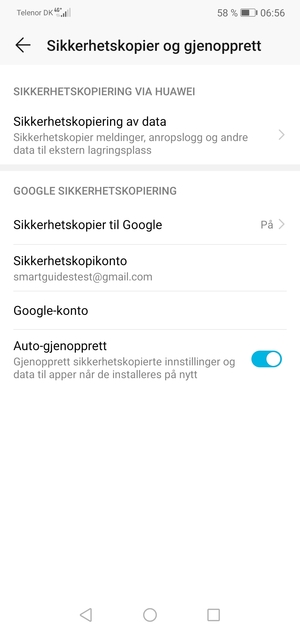 Velg Sikkerhetskopikonto