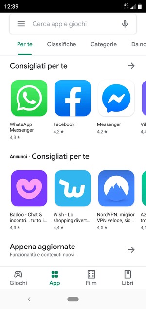 Seleziona la barra di ricerca