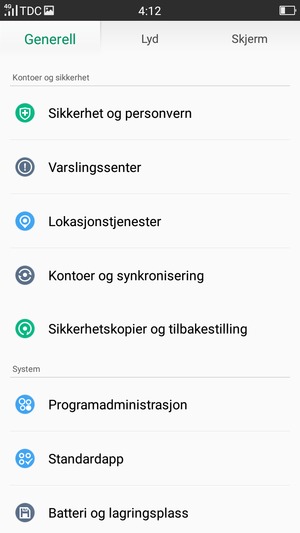 Bla til og velg Sikkerhetskopier og tilbakestilling