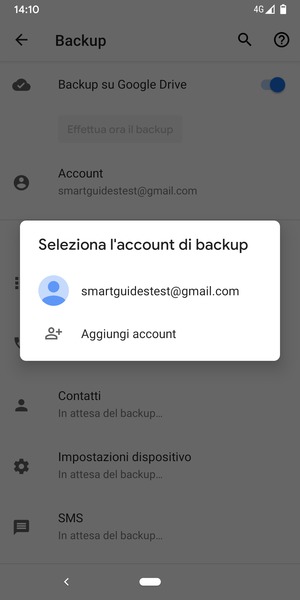 Seleziona il tuo account di backup