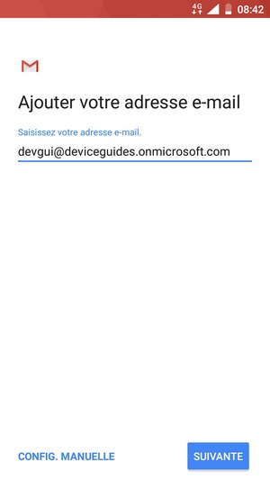 Saisissez votre adresse e-mail et sélectionnez CONFIG. MANUELLE