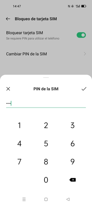 Introduzca su Nuevo PIN de la tarjeta SIM y seleccione Aceptar