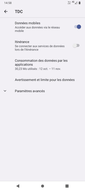 Sélectionnez Paramètres avancés