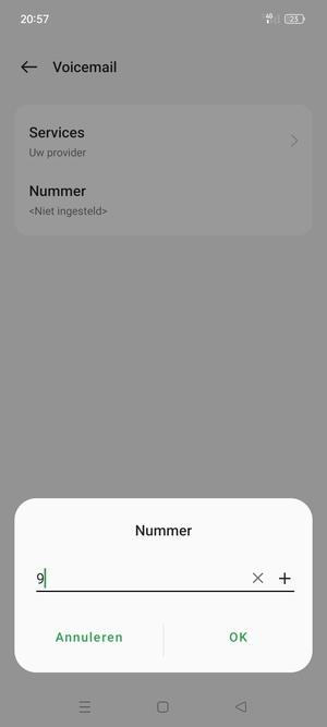 Voer het Voicemailnummer in en selecteer OK