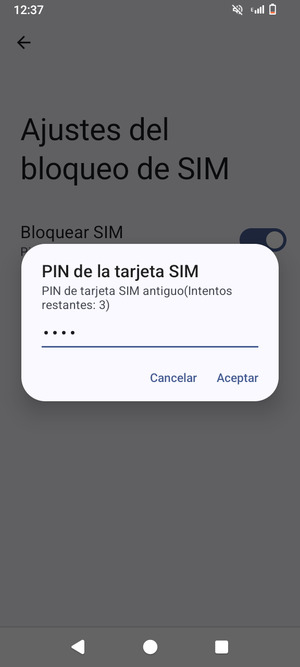 Introduzca su PIN de tarjeta SIM antiguo y seleccione Aceptar