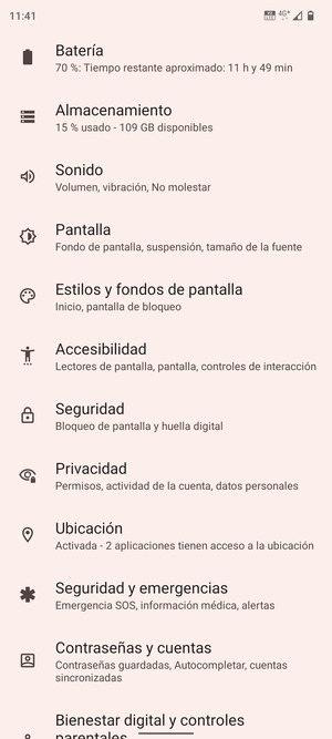 Desplácese y seleccione Seguridad