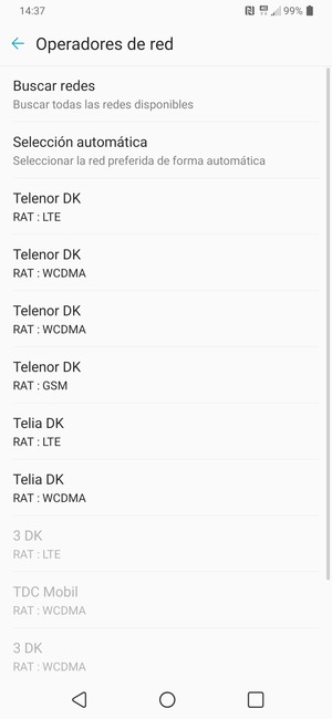 Seleccione un operador de red de la lista