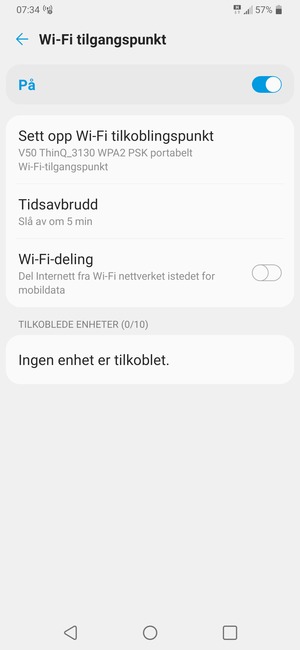 Telefonen din er konfigurert for bruk som et modem
