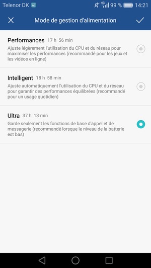 Si vous souhaitez activer Mode de gestion d'alimentation Ultra, sélectionnez Ultra