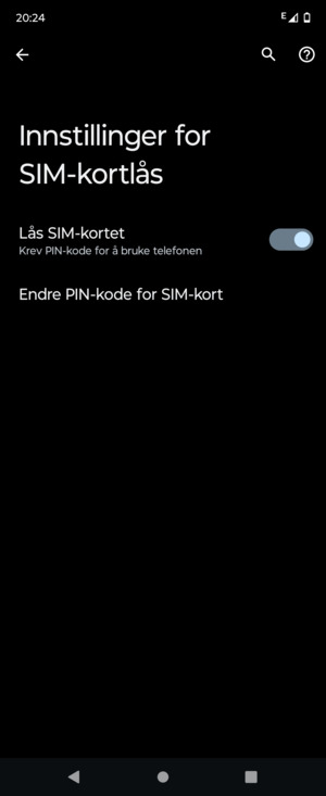 Velg Endre PIN-kode for SIM-kort