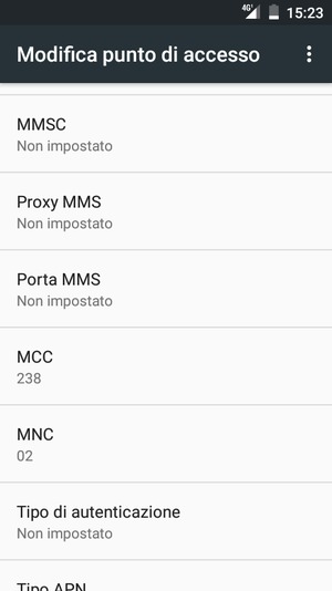 Scorri verso il basso e inserisci le informazioni degli MMS