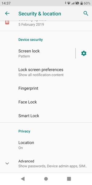 To change the PIN for the SIM card, scroll to and select Advanced