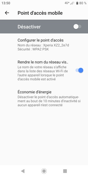 Activer le Point d'accès mobile