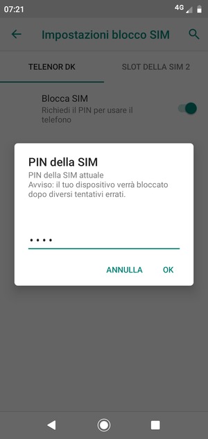 Inserisci PIN della SIM attuale e seleziona OK
