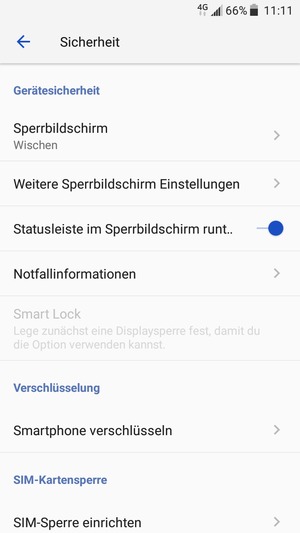 Um Ihre Bildschirmsperre zu aktivieren, gehen Sie zum Sicherheit Menü und wählen Sie  Sperrbildshirm