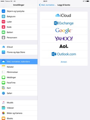 Velg Google for Gmail eller Outlook.com for Hotmail
