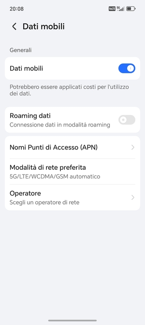 Seleziona Nomi Punti di Accesso (APN)