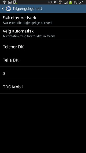 Velg en nettverksoperatør fra listen