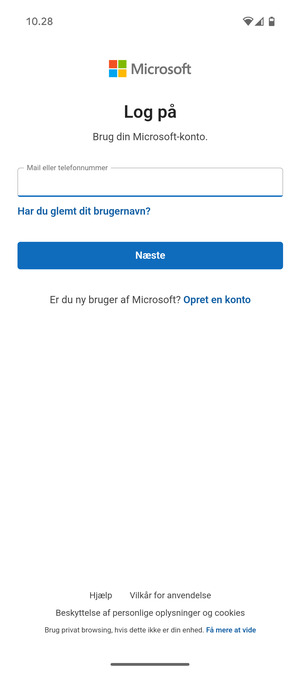 Indtast din e-mailadresse og vælg Næste