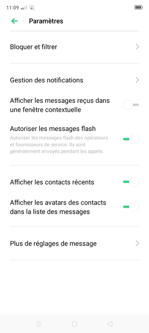Sélectionnez Plus de réglages de message