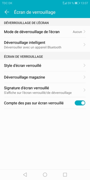 Sélectionnez Mode de déverrouillage de l'écran