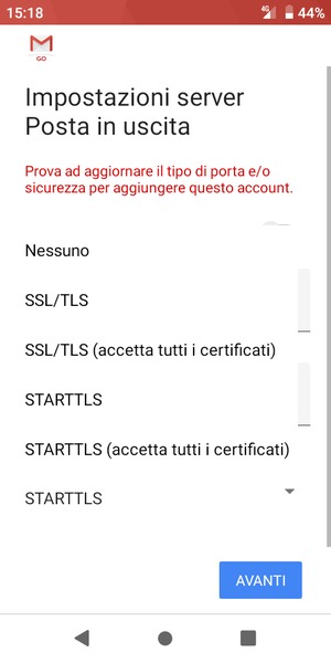Seleziona Nessuno e AVANTI