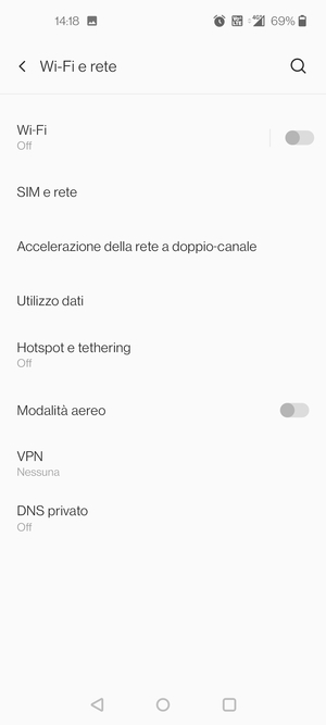 Seleziona SIM e rete