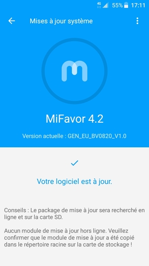 Si votre téléphone est à jour, vous verrez l'écran suivant