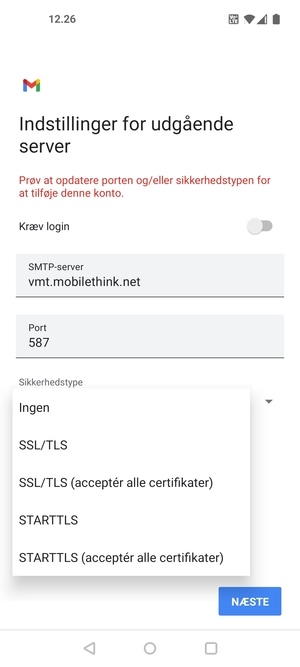 Vælg Ingen og NÆSTE