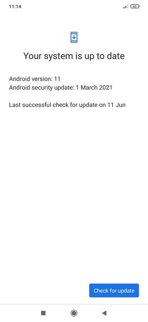 If your phone is up to date, you will see the following screen