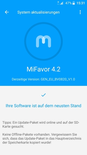 Falls Ihr Handy aktualisiert ist, wird Ihnen der folgende Bildschirm angezeigt