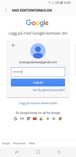 Skriv inn Gmail passord og velg Logg på