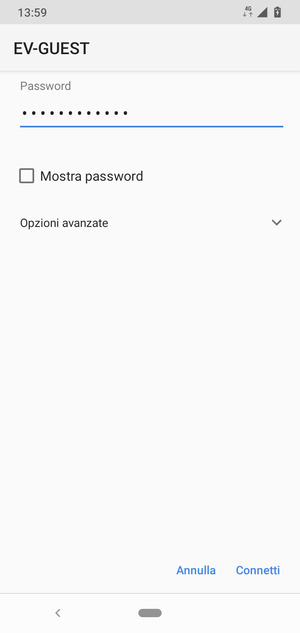Inserisci la password del Wi-Fi e seleziona Connetti