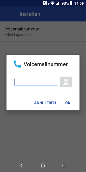 Voer het Voicemailnummer in en selecteer OK