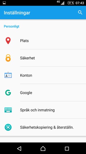 Scrolla till och välj Konton