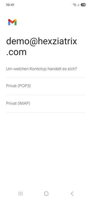 Wählen Sie Privat (POP3) oder Privat (IMAP)