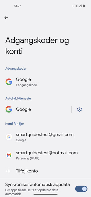 Vælg din Google konto