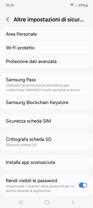 Seleziona Sicurezza scheda SIM