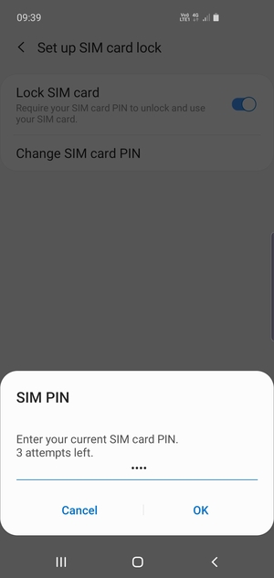Enter your Current SIM card PIN and select OK