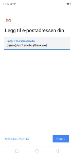Skriv inn e-postadresse og velg NESTE