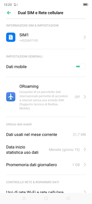 Seleziona SIM1 o SIM2
