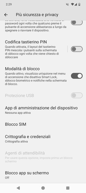 Scorri e seleziona Blocco SIM