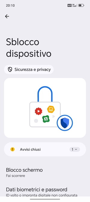 Seleziona Blocco schermo