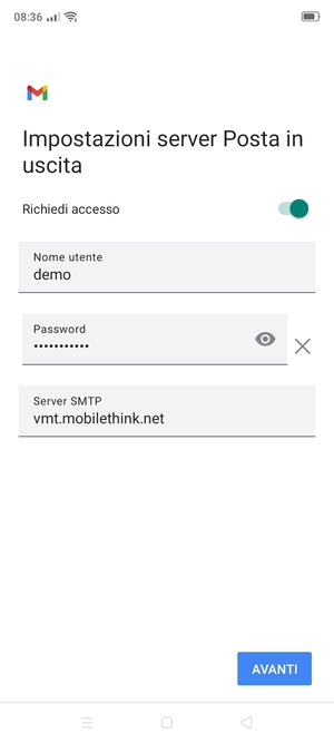 Inserisci l'indirizzo del server di posta in uscita