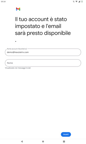 Scegli un nome per il tuo account e inserisci il tuo nome. Seleziona Avanti