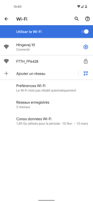 Vous êtes maintenant connecté au réseau Wi-Fi