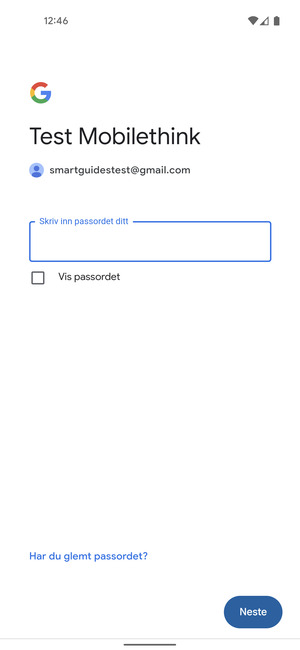 Skriv inn passord og velg Neste