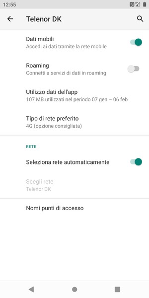 Disattiva Seleziona rete automaticamente
