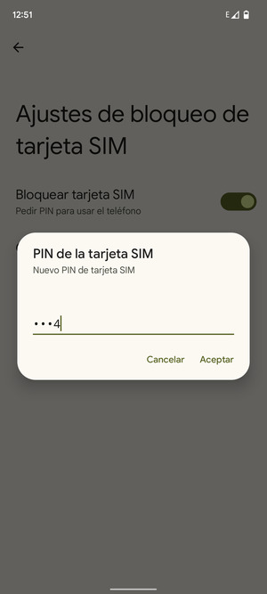 Introduzca su Nuevo PIN de tarjeta SIM y seleccione Aceptar